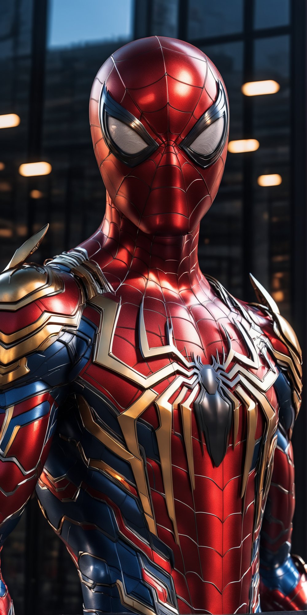 Angry spiderman mecha robo soldier character, anthropomorphic figure, wearing futuristic mecha soldier armor and weapons, reflection mapping, realistic figure, hyperdetailed, cinematic lighting photography, 32k uhd with a golden staff, red lighting on suit, 

By: panchovilla,mecha