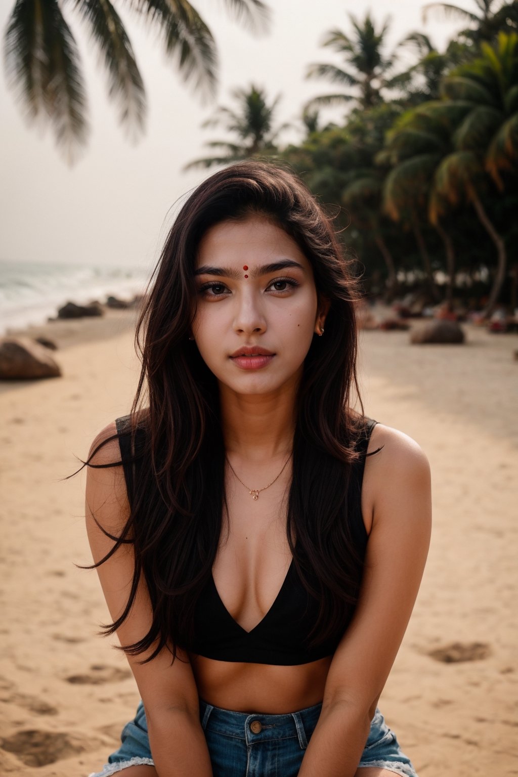 RAW photo, photo of indian girl called Zara Ladwa, instagram model(25yo), (dusky_skin),enjoying vacation in Goa, cool photography utilizing a 85mm lens for a cinematic feel,photorealistic,AanyaaSanaya
