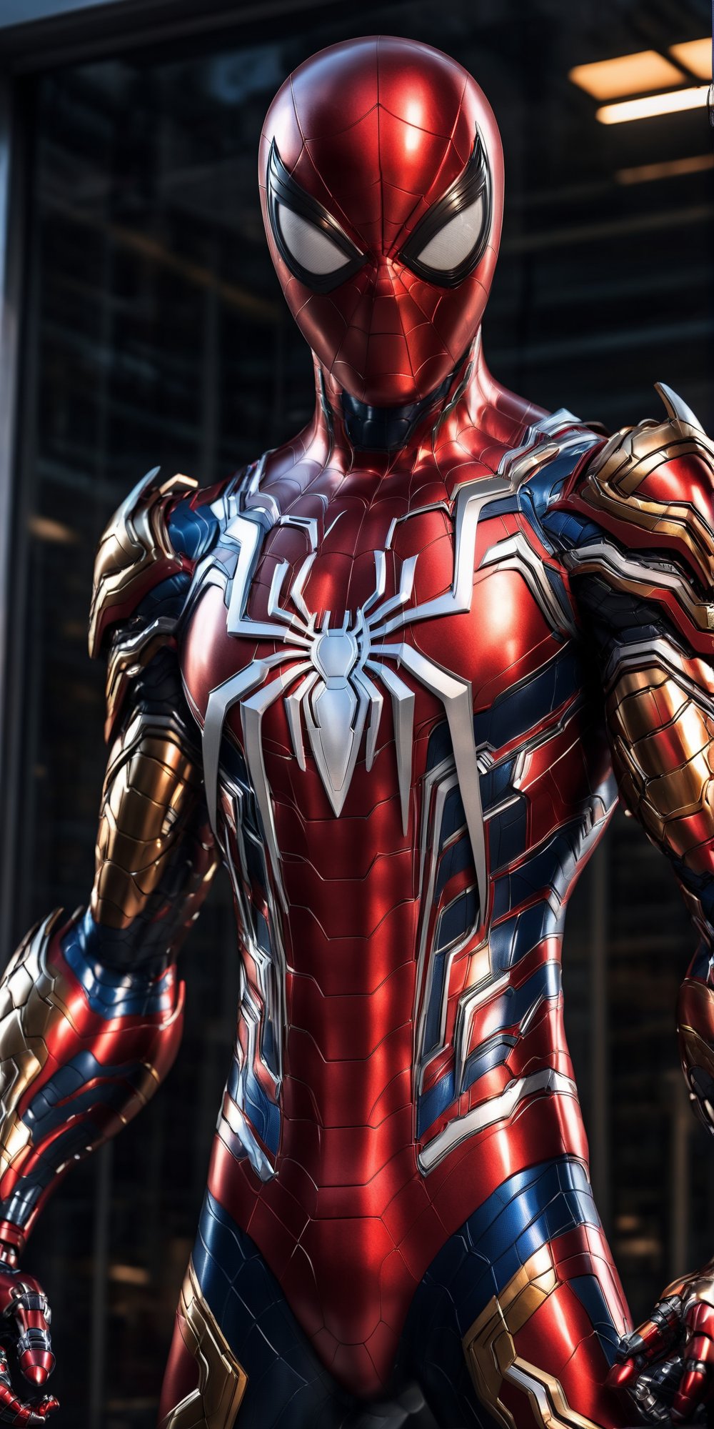 Angry spiderman mecha robo soldier character, anthropomorphic figure, wearing futuristic mecha soldier armor and weapons, reflection mapping, realistic figure, hyperdetailed, cinematic lighting photography, 32k uhd with a golden staff, red lighting on suit, 

By: panchovilla,mecha