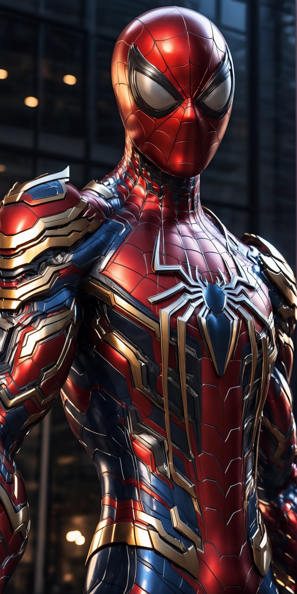 Angry spiderman mecha robo soldier character, anthropomorphic figure, wearing futuristic mecha soldier armor and weapons, reflection mapping, realistic figure, hyperdetailed, cinematic lighting photography, 32k uhd with a golden staff, red lighting on suit, 

By: panchovilla,mecha