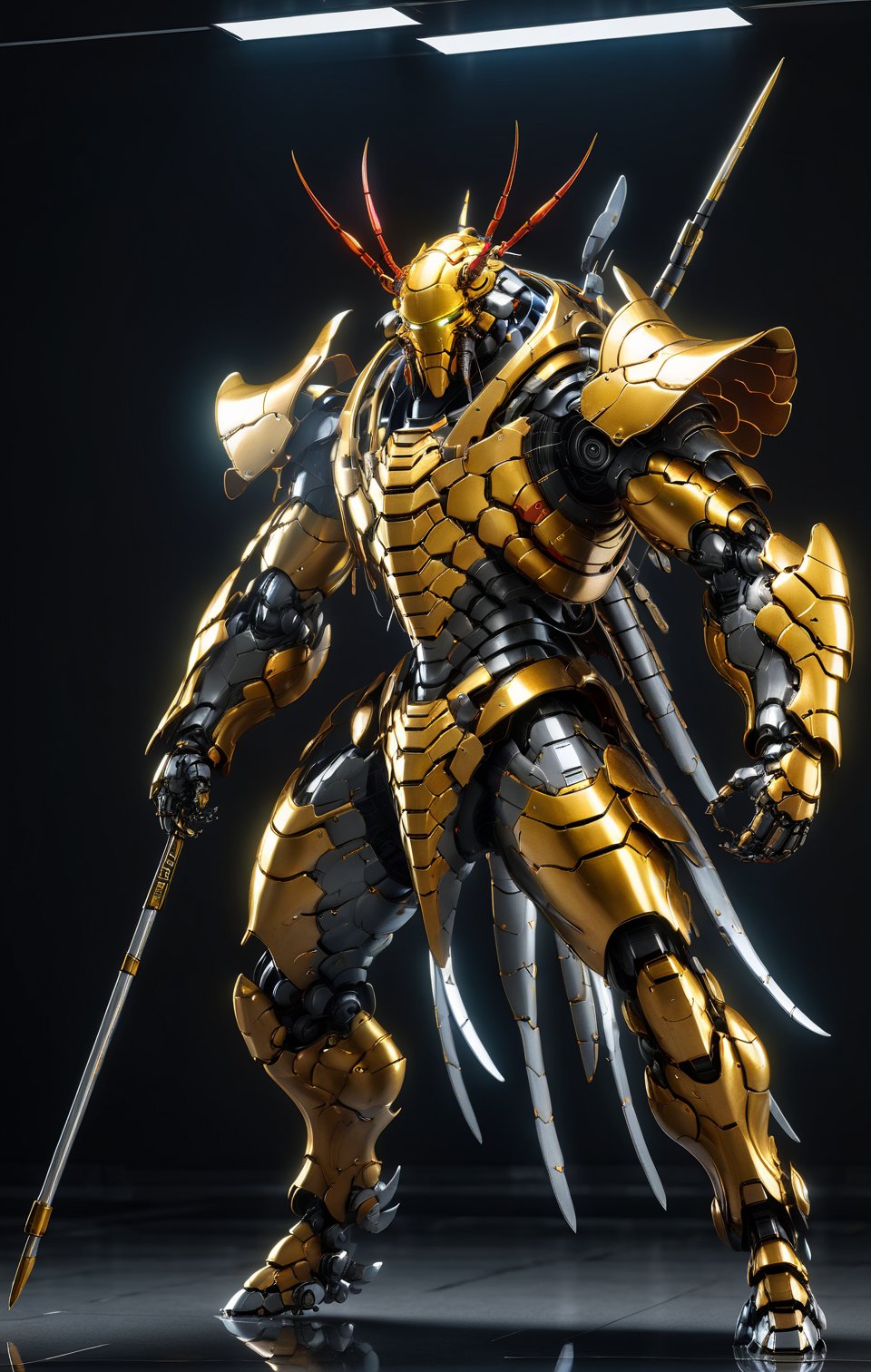 Angry Agile cockroach mecha robo soldier character, anthropomorphic figure, wearing futuristic soldier armor and weapons, reflection mapping, realistic figure, hyperdetailed, cinematic lighting photography, 32k uhd with a golden staff, roaring

By: panchovilla,mecha