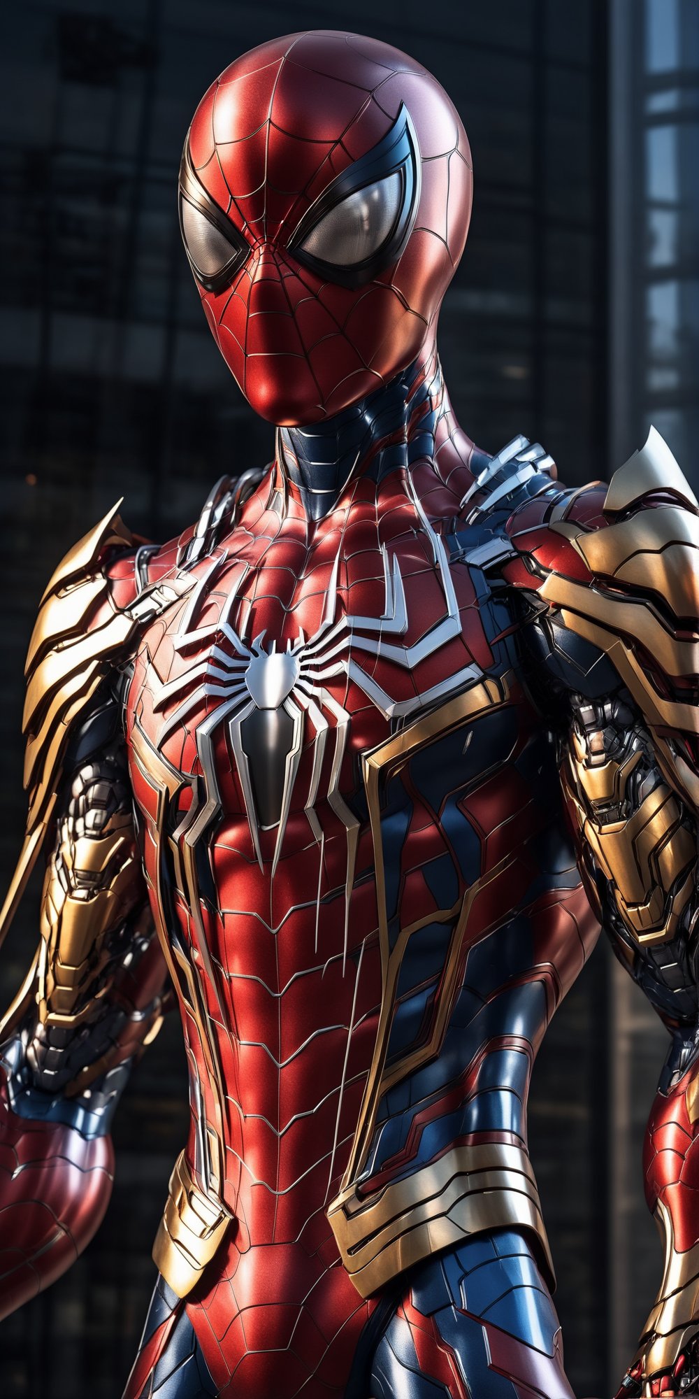 Angry spiderman mecha robo soldier character, anthropomorphic figure, wearing futuristic mecha soldier armor and weapons, reflection mapping, realistic figure, hyperdetailed, cinematic lighting photography, 32k uhd with a golden staff, red lighting on suit, 

By: panchovilla,mecha