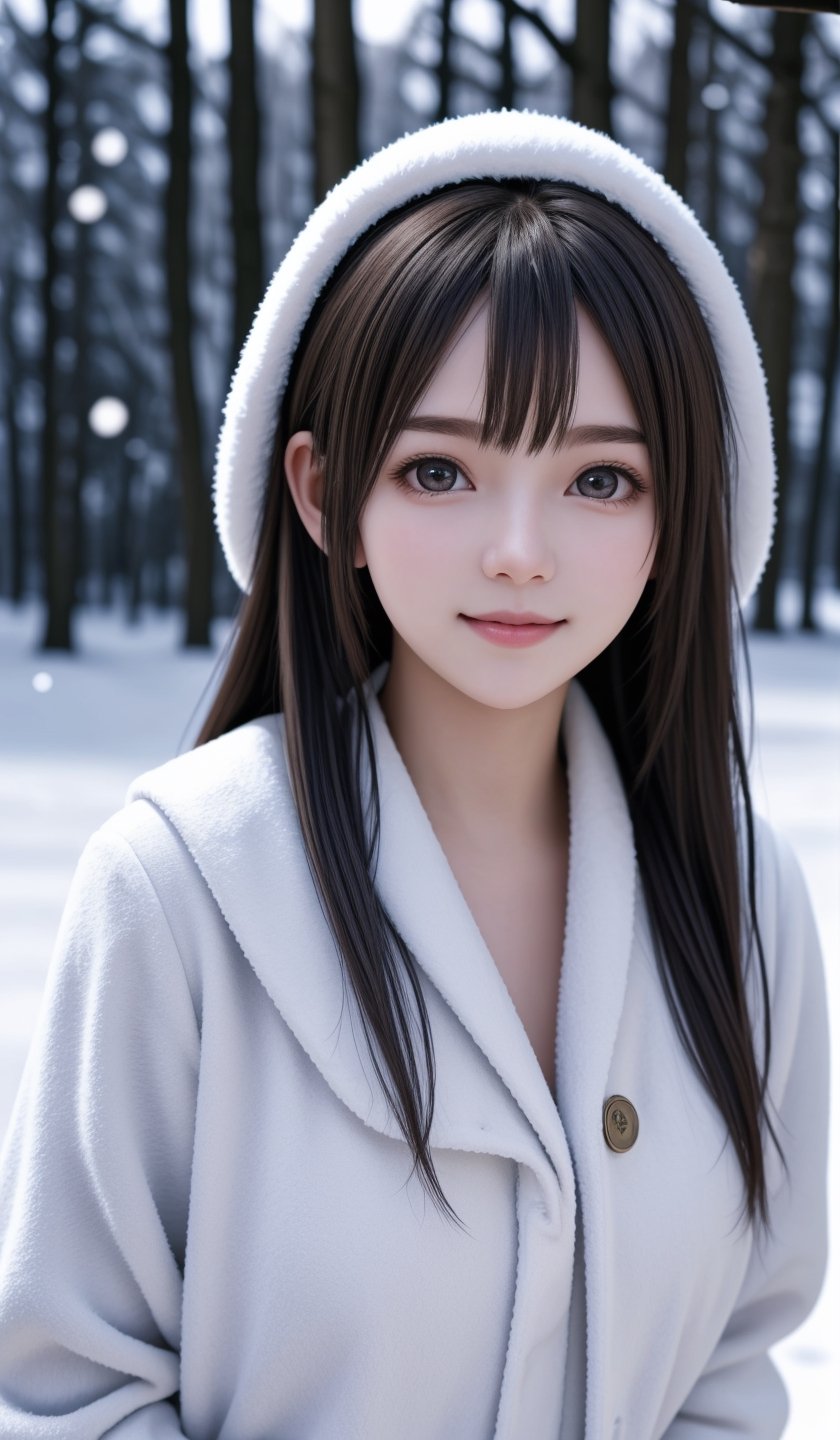 (best quality, 4k, 8k, highres, masterpiece:1.2), ultra-detailed, (realistic, photorealistic, photo-realistic:1.37), portrait, beautiful and smiling caucasian woman, cinematic, winter clothes, Ondas e Nuances, detailed symmetric hazel eyes, circular iris, vivid colors, winter scenery, soft snowflakes falling, icy breath, rosy cheeks, pure white background, subtle warm lighting, innocence and radiance, sparkling eyes, joyful expression, luxurious fur trim on the clothing, frosty winter air, subtle wind blowing through her hair, subtle hint of pink in her lips, elegant posture, confident stance, delicate snowflakes decorating her hair, long flowing blonde hair, wonder and serenity in her gaze, captivating beauty, snow-covered trees in the background, peaceful and enchanting winter scene.
,,,,<lora:659111690174031528:1.0>