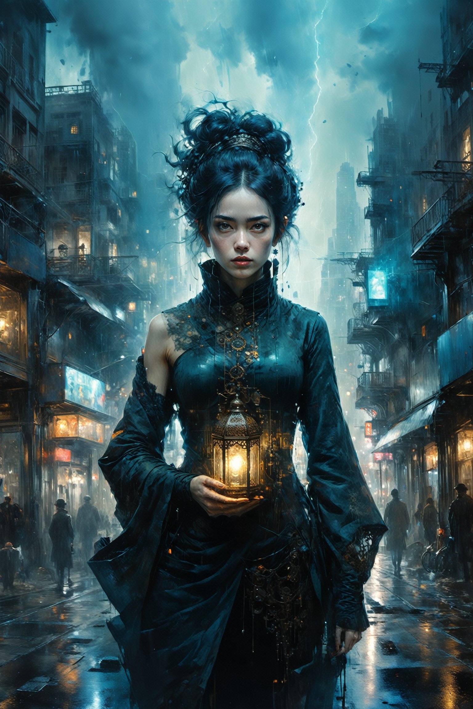 personification of beautiful mysterious soul inside a cloudy thunderstorm with iridescent blue energy in an complex aerial heavenly scenery,extremly intricate detailed,intricate motifs,by Jeremy Mann,Jean Beraud,Andree Wallin,Victor Gabriel Gilbert,Aaron Horkey,shallow depth of field,soft dramatic lighting,Craig Mullins,maximalist,pretty,Ray Tracing,Yoshikata Amano,Edwin Landseer,Ismail Inceoglu,Russ Mills,Victo Ngai,Bella Kotak,intricate filigree,perfect composition,amazing depth,dreamy masterwork by head of prompt engineering,