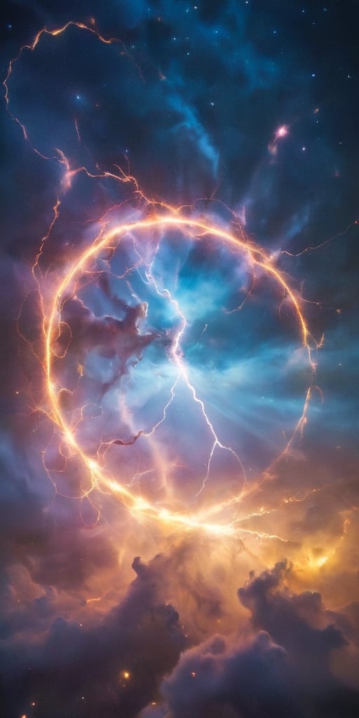 A dragon of pure energy, its body crackling with lightning-like tendrils of light that arc and twist around its sleek form. It flies through a field of shimmering auroras, its presence seemingly causing the lights to intensify, creating a stunning display of color and motion in the night sky.
