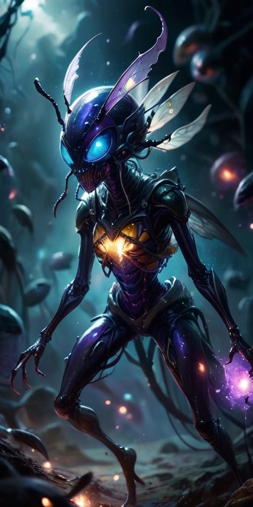 The Voidfiend Swarm A swarm of small, insect-like creatures skitters across the void. Their bodies are translucent, revealing pulsating organs within. Each creature has multiple sets of mandibles that click incessantly, emitting a chilling sound that reverberates through the vacuum of space.
