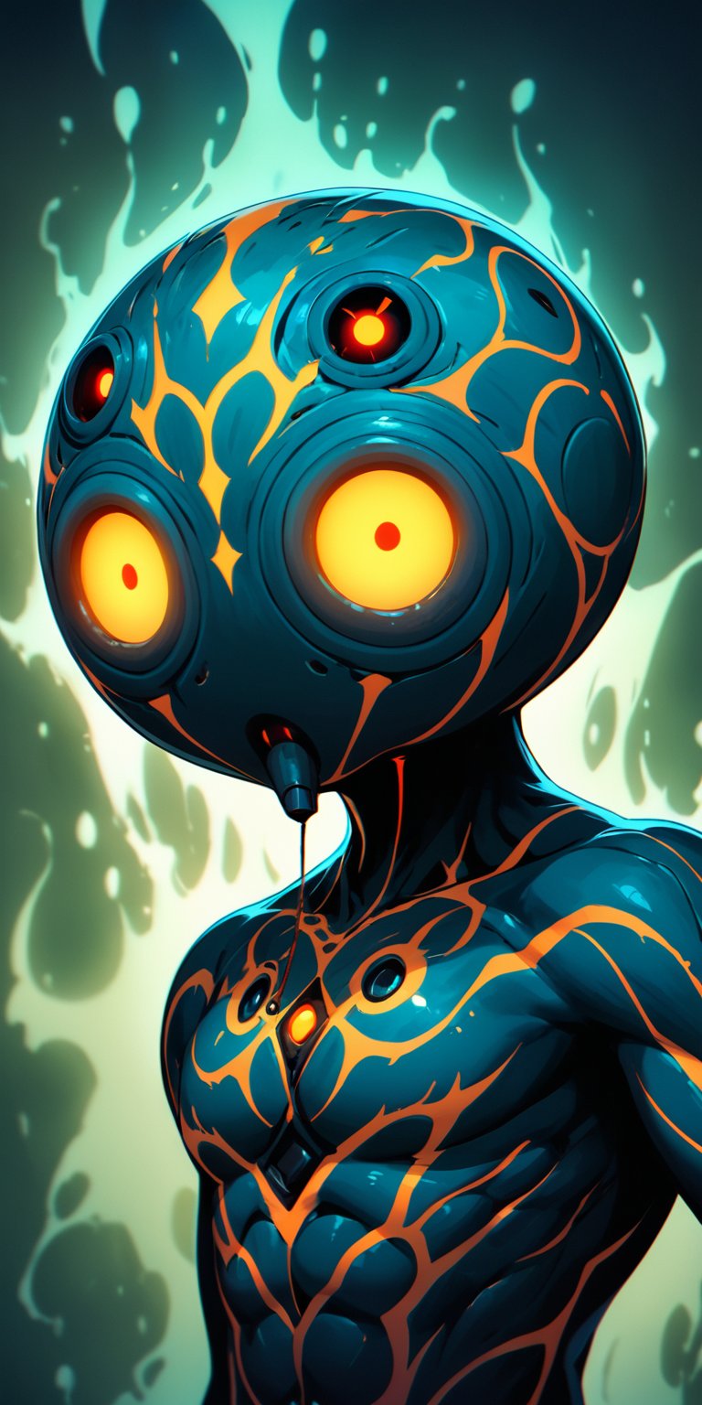 A creature with a body covered in bioluminescent markings that glow in the dark. It has a large, bulbous head with multiple eyes that can see in all directions, and it communicates with a series of clicks and whistles.
