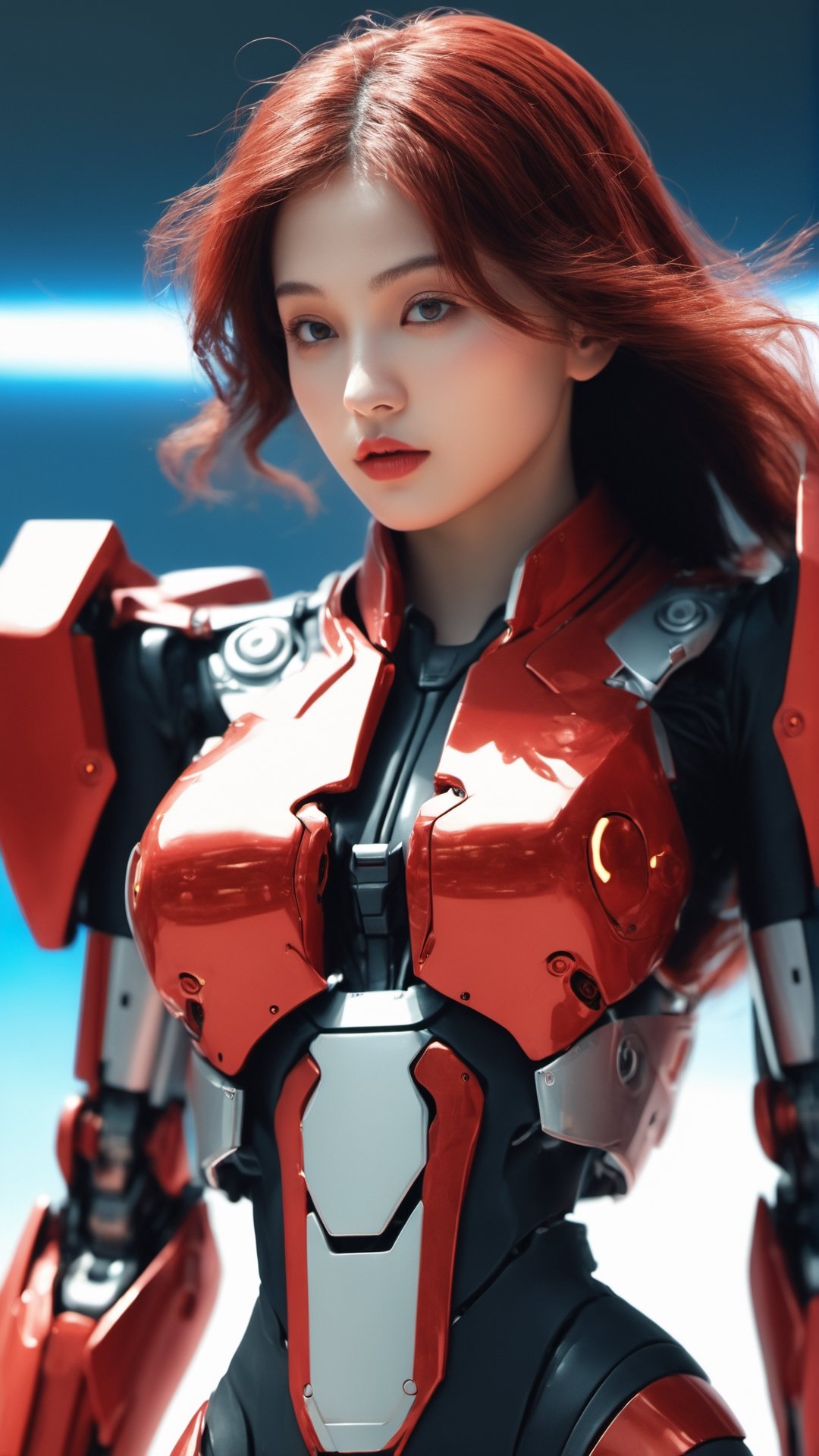 masterpiece,{{{best quality}}},(illustration)),{{{extremely detailed CG unity 8k ,Brilliant light,cinematic lighting,long_focus,women, background , illustration, red colour ,science fiction,mecha,p3rfect boobs