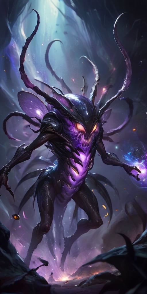 The Voidfiend Swarm A swarm of small, insect-like creatures skitters across the void. Their bodies are translucent, revealing pulsating organs within. Each creature has multiple sets of mandibles that click incessantly, emitting a chilling sound that reverberates through the vacuum of space.
