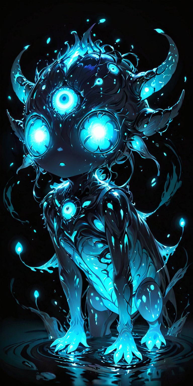 A creature with a body covered in bioluminescent markings that glow in the dark. It has a large, bulbous head with multiple eyes that can see in all directions, and it communicates with a series of clicks and whistles.
