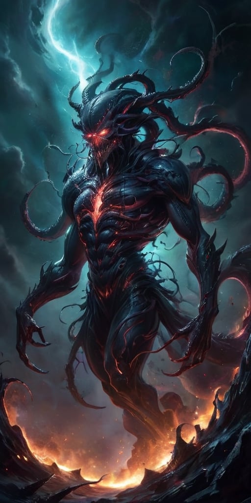 The Interdimensional Devourer From a rift between realities, a nightmarish being steps through. Its form is a twisted amalgamation of flesh and machinery, with tendrils of energy crackling around it. It emits a low, menacing hum that resonates with the very fabric of spacetime.
