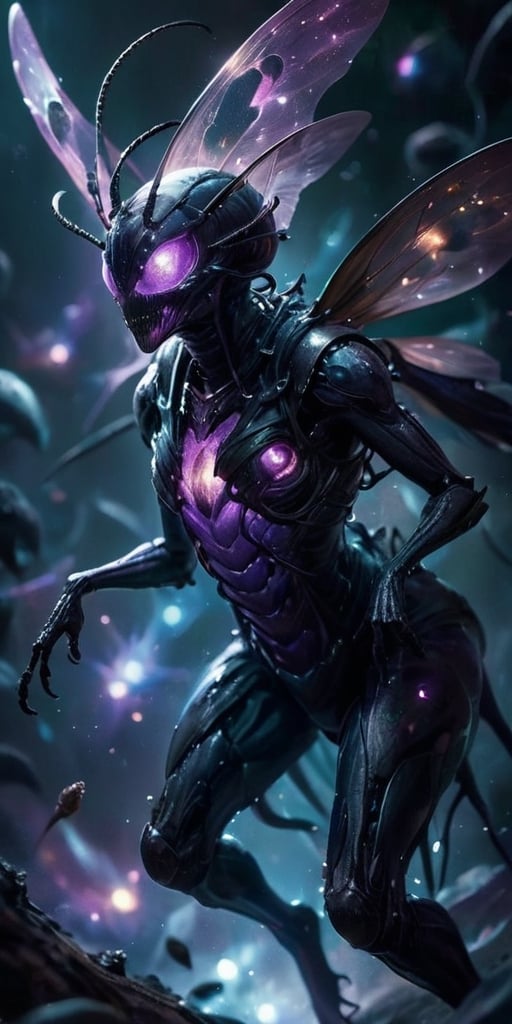 The Voidfiend Swarm A swarm of small, insect-like creatures skitters across the void. Their bodies are translucent, revealing pulsating organs within. Each creature has multiple sets of mandibles that click incessantly, emitting a chilling sound that reverberates through the vacuum of space.
