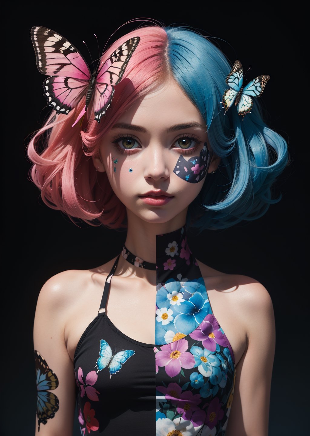 (masterpiece:1.1),(highest quality:1.1),(HDR:1),ambient light,ultra-high quality,( ultra detailed original illustration),(1girl, upper body),((harajuku fashion)),((flowers with human eyes, flower eyes)),double exposure,fusion of fluid abstract art,glitch,(original illustration composition),(fusion of limited color, maximalism artstyle, geometric artstyle, butterflies, junk art),