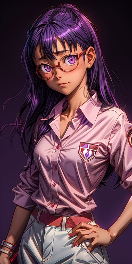 Hayase Nagatoro with a purple evangelion suite looking at viewer