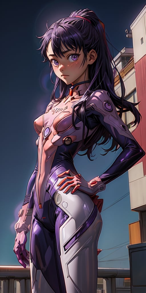 Hayase Nagatoro, evangelion, violet full evangelion thight suit, sexy pose, skinny, reavealing suit, looking_at_viewer, 8k, high_resolution,