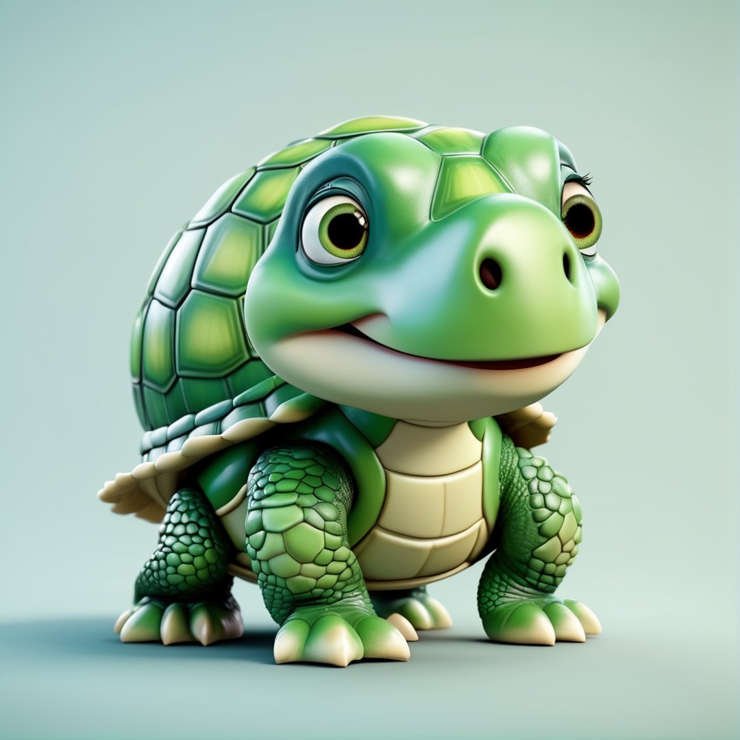 (full body) cute old green turtle, sharp eyes, extremely detailed, intricate details, muted color scheme, subtle gradients, photorealistic, 8k, 3d style,gabumon