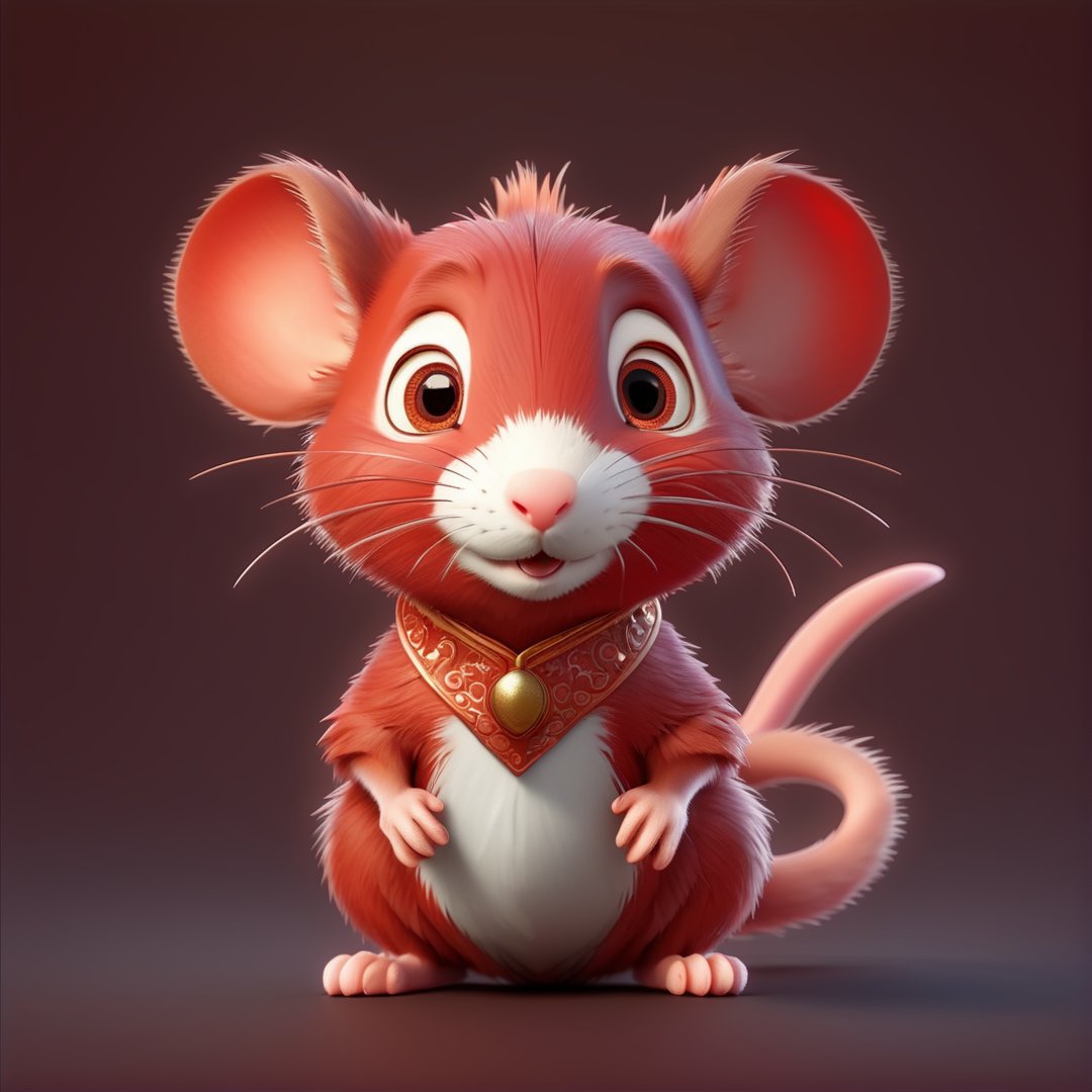 (full body) red cute rat, sharp eyes, extremely detailed, intricate details, muted color scheme, subtle gradients, photorealistic, 8k, 3d style,gabumon