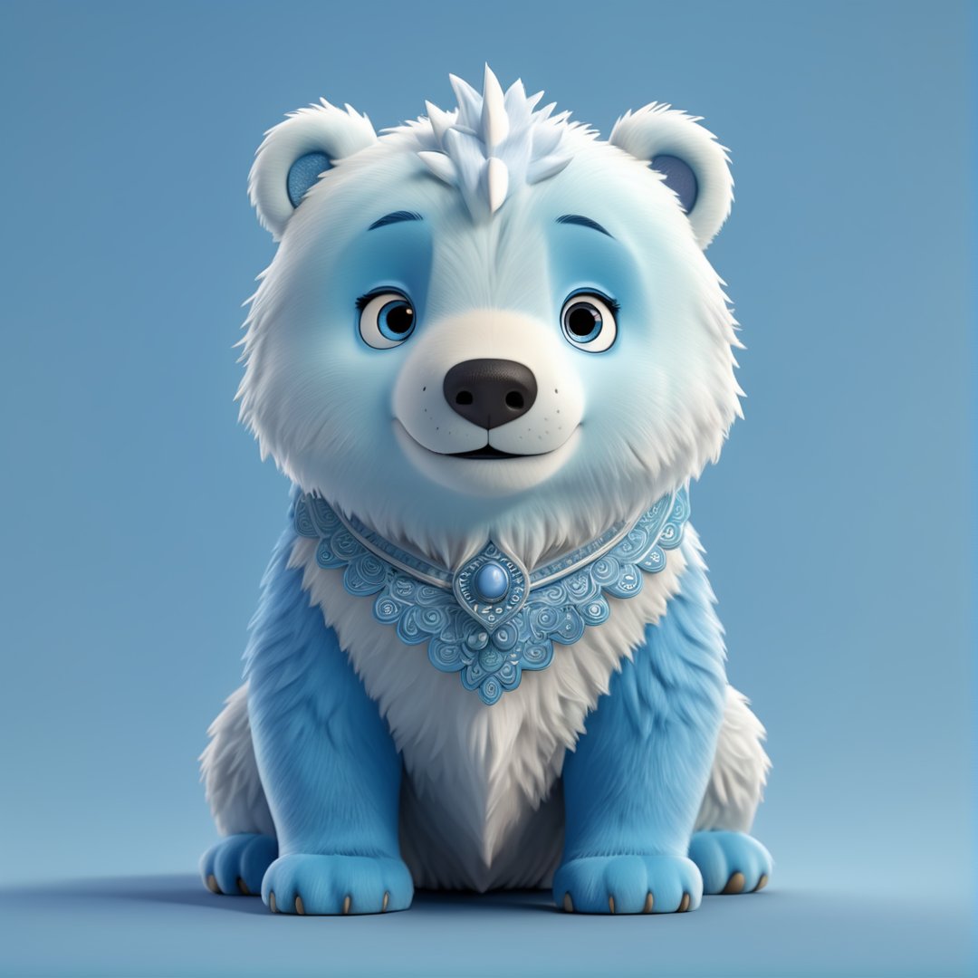 (full body) cute blue polar bear, rabbit face, skirt, sharp eyes, extremely detailed, intricate details, muted color scheme, subtle gradients, photorealistic, 8k, 3d style,gabumon