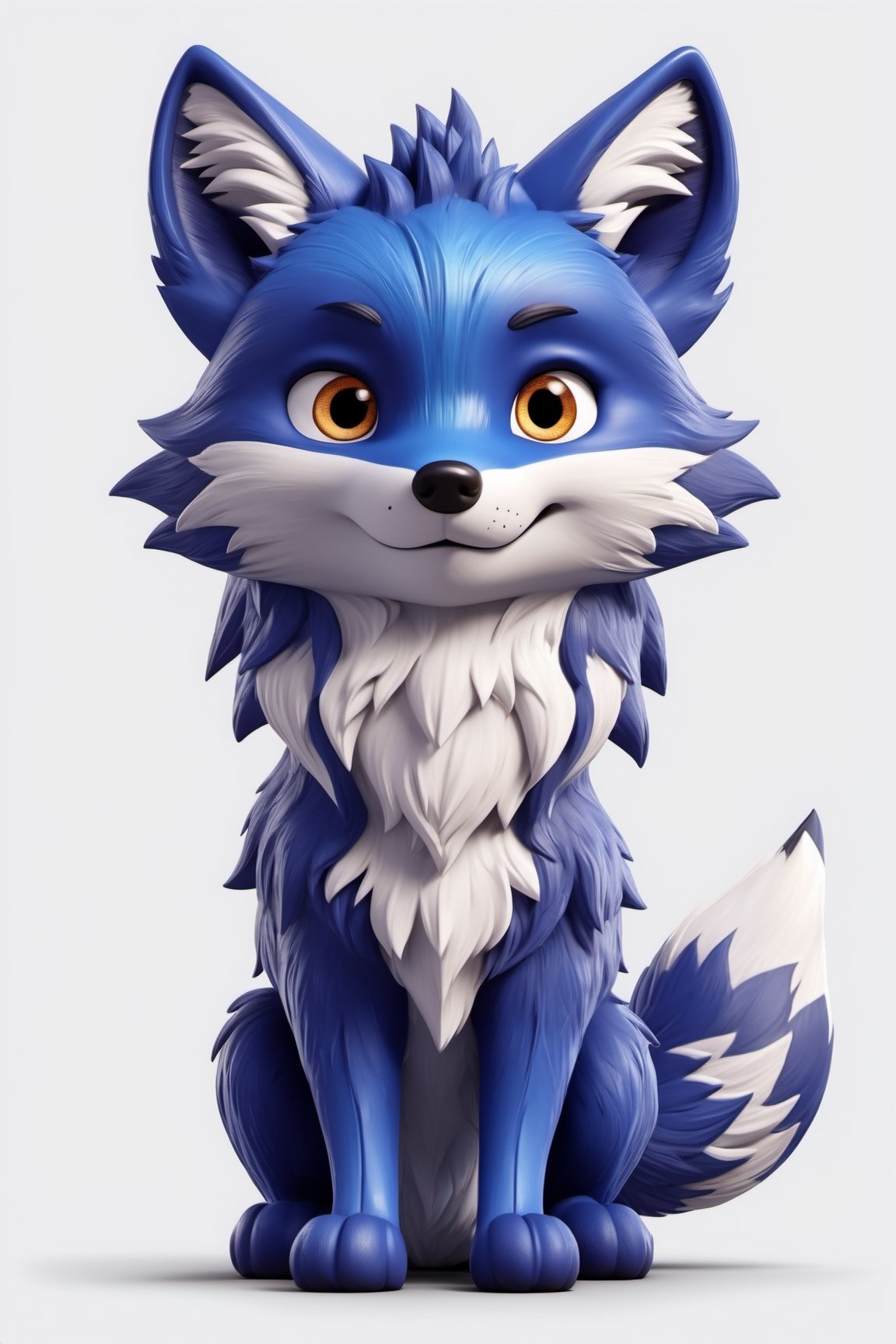 (full body) Tribal version mascot of cute and cuddly blue fox, angry expression, fighting pose, masterpiece artwork, white accent, detailed face features, sharp eyes, extremely detailed, intricate details, muted color scheme, subtle gradients, photorealistic, 8k, 3d style