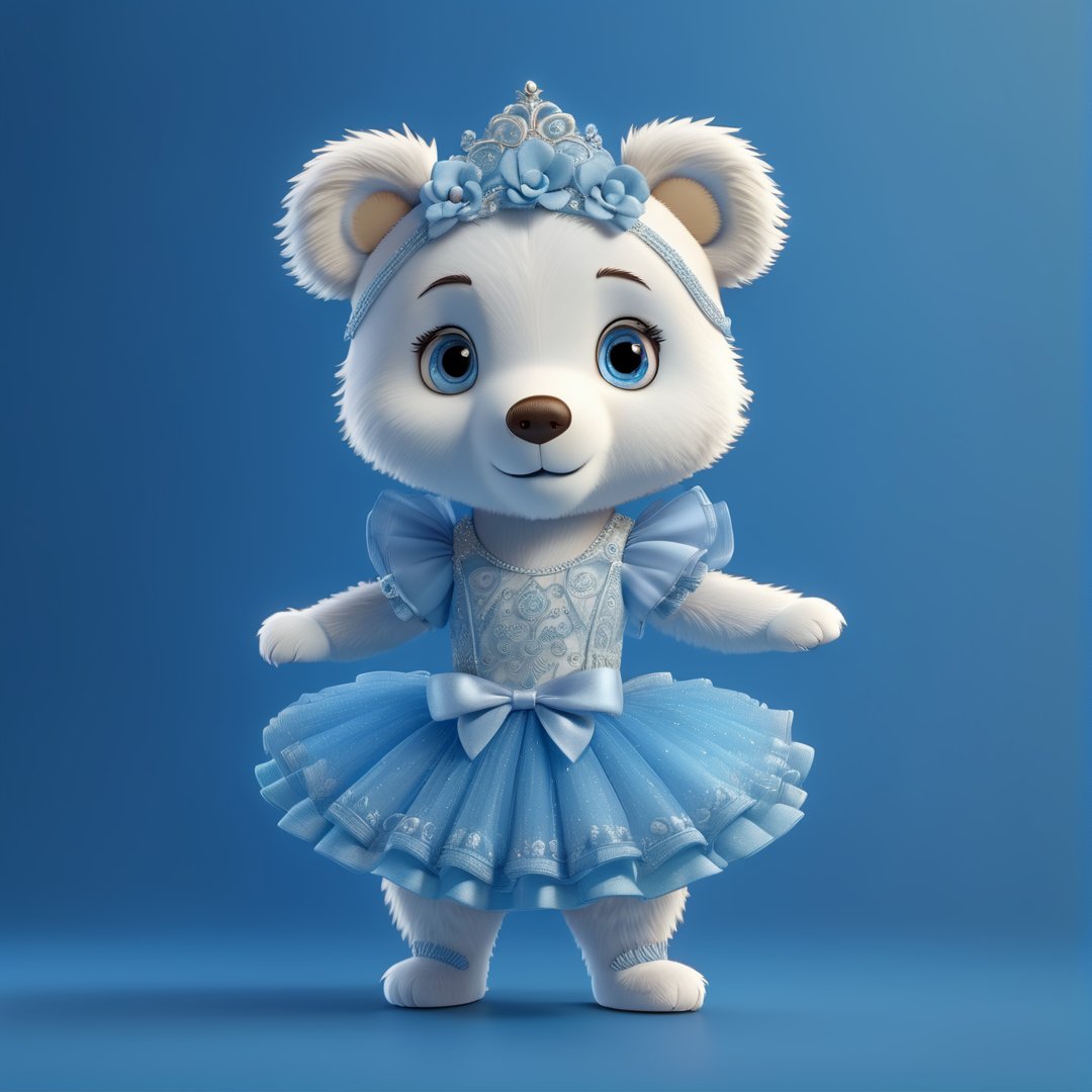 (full body) cute ballerina bear, big blue sharp eyes, extremely detailed, intricate details, muted color scheme, subtle gradients, photorealistic, 8k, 3d style,gabumon