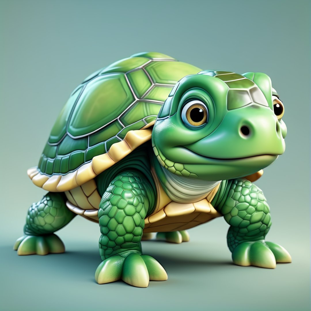 (full body) cute old green turtle, sharp eyes, extremely detailed, intricate details, muted color scheme, subtle gradients, photorealistic, 8k, 3d style,gabumon