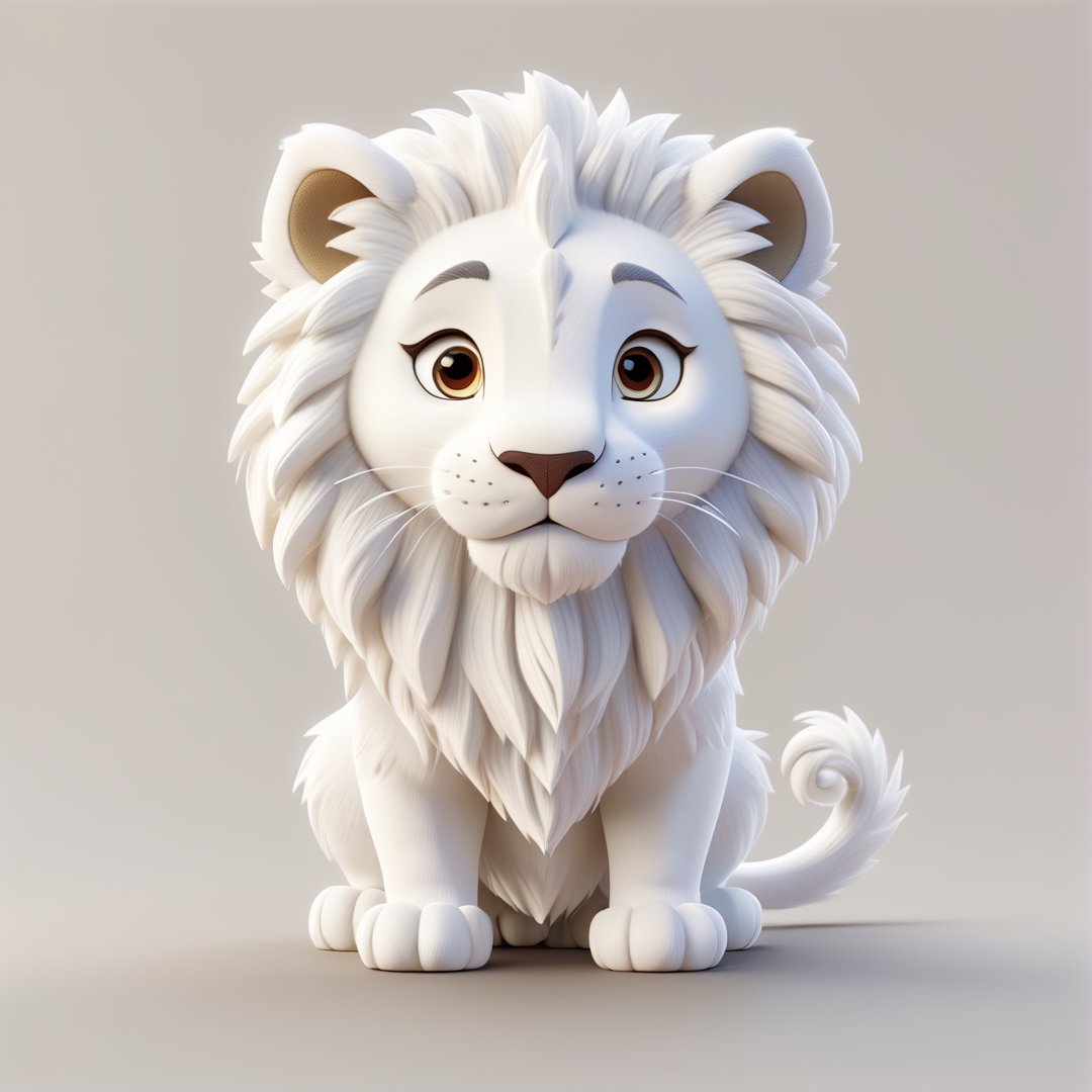 (full body) white cute lion, sharp eyes, extremely detailed, intricate details, muted color scheme, subtle gradients, photorealistic, 8k, 3d style,gabumon