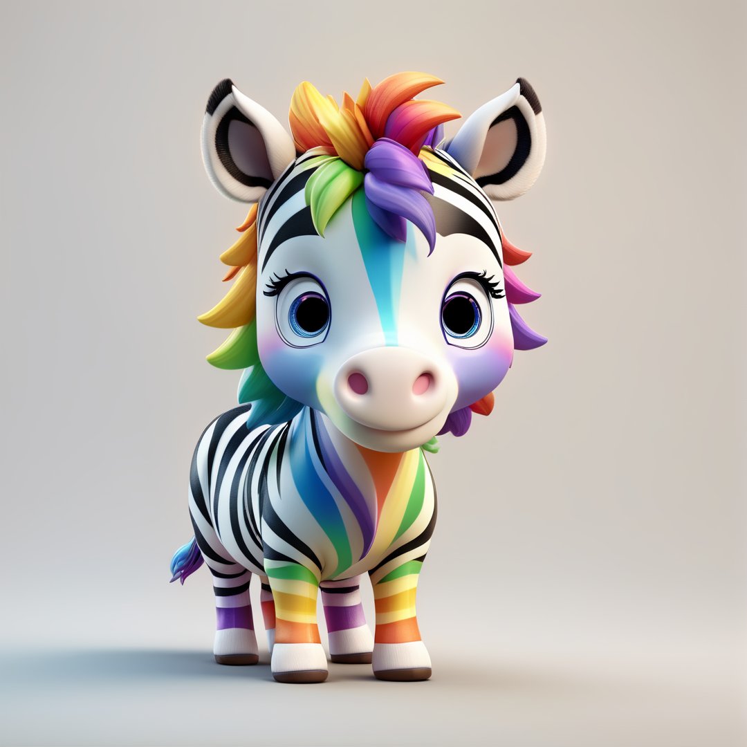 (full body) cute rainbow zebra, sharp eyes, extremely detailed, intricate details, muted color scheme, subtle gradients, photorealistic, 8k, 3d style,gabumon