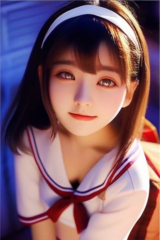 masterpiece, best quality, (colorful),  (finely detailed beautiful eyes and detailed face), cinematic lighting, bust shot, extremely detailed CG unity 8k wallpaper, mini skirt showing white skin., high_school_girl ,ayase arisa, zzenny_n, beautiful smile, cleaveage