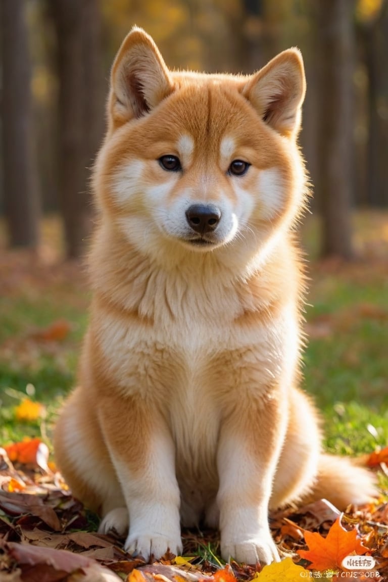 Un cucciolo di Akita Inu, di un mese di età, sdraiato, posa buffa, in autunno, ambiente realistico con luci e ombre tutto molto dettagliato di alta qualità, capolavoro fotoscenico da copertina,cat