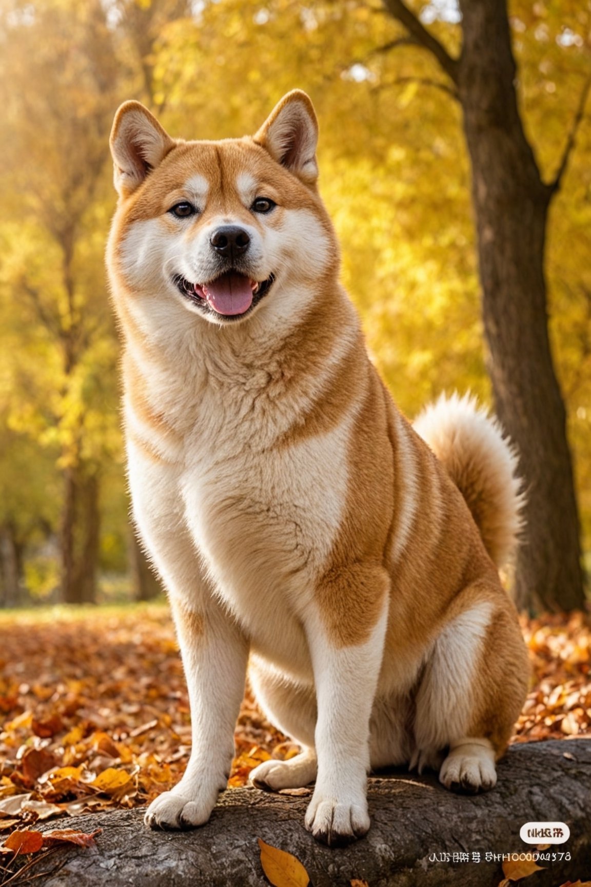 An Akita Inu, funny pose, in autumn, realistic environment with lights and shadows, all very detailed and high quality, cover photographic masterpiece, cat, 