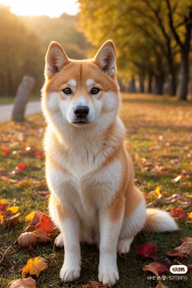 Un cucciolo di Akita Inu, di un mese di età, sdraiato, posa buffa, in autunno, ambiente realistico con luci e ombre tutto molto dettagliato di alta qualità, capolavoro fotoscenico da copertina,cat,lying on the ground