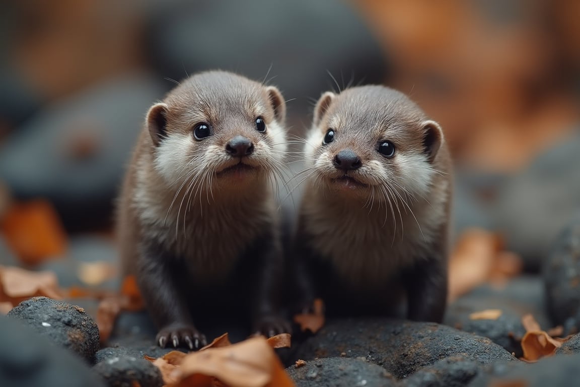 Cute Baby Otters in cyberpunk suit, playfull, happy,  cuteness overload, masterpiece, small centered composition, product shot,  wallpaper art, Rule of Thirds, delicate,lovable, tiny, best, dynamic composition, magnificent, intense, perfect background