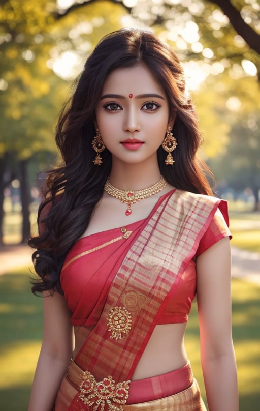 Tamil, Hindu, Best quality, masterpiece, ultra high res, (photorealistic:1.37), raw photo, 1girl, Girl, detailed eyes and face, perfect anatomy. perfect fingers. dynamic lighting, outdoors, walk in the park 


