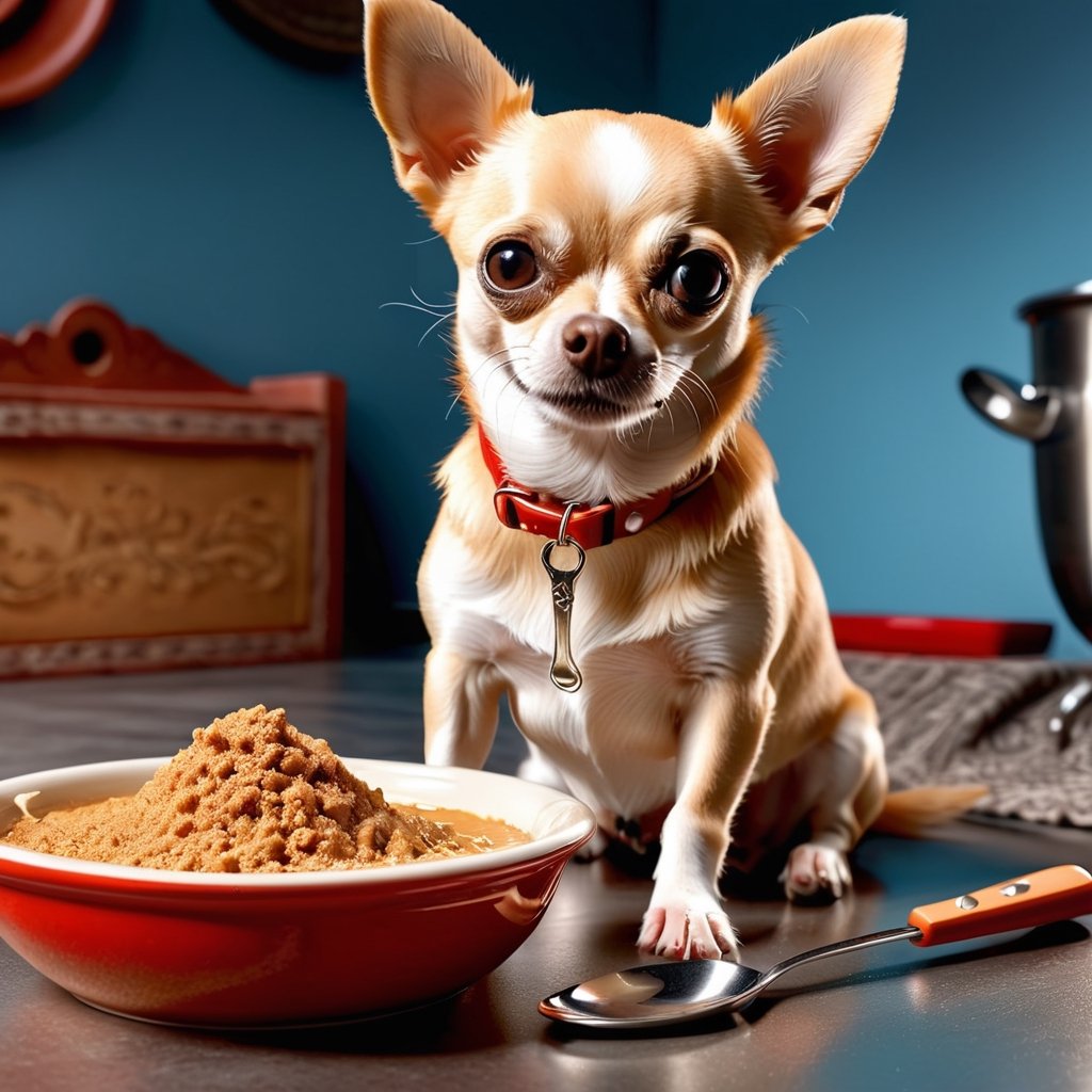 a chihuahua dog aeting creal with spoon iside of backrooms,(masterpiece), (best quality), (ultra detailed), (intricate), (highly detailed), (detailed background),more detail XL,wide angle exterior background