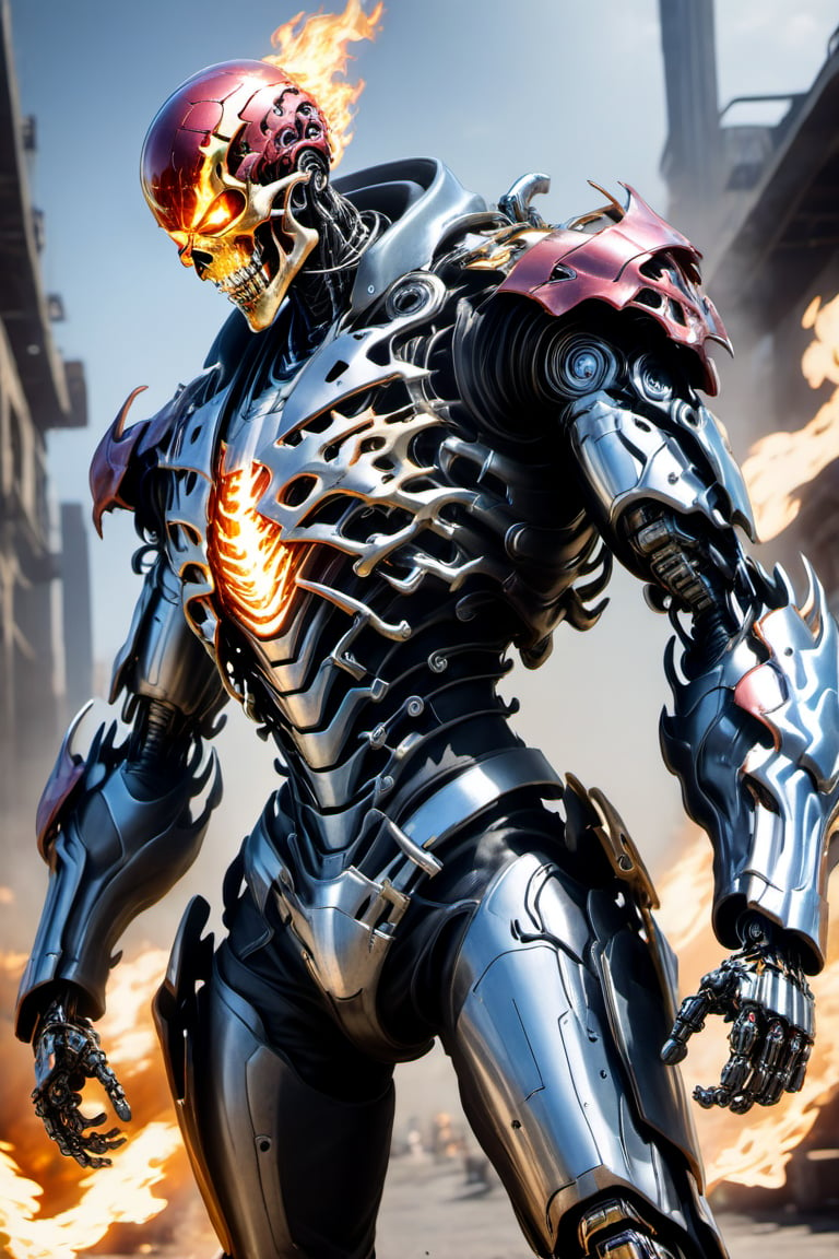 Ghost Rider {one person},cyborg style,mecha,cyborg