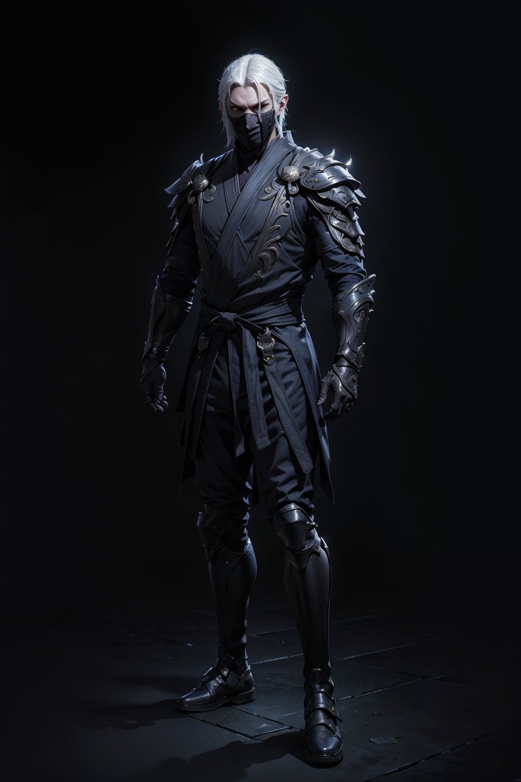 ((Masterpiece, highly detailed, extremely detailed, cool, HD)), (extremely detailed CG unity 8k wallpaper, masterpiece, best quality, ultra-detailed, best shadow), (detailed background) area lighting, full body in the frame, HD, 8k, 1man, Masked Ryu Hayabusa evil Ninja,drow