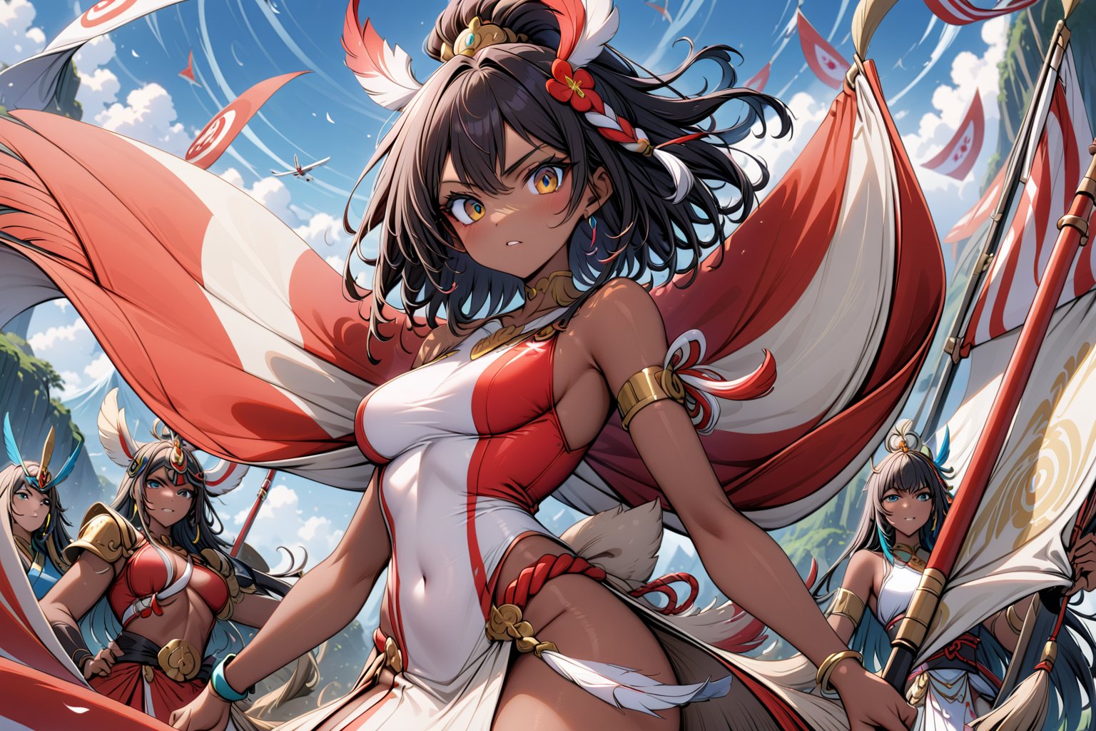 cenital plane, skin flag of Perú perfect and detail, person with the flag of Perú in the background, epic, Dark skin,
,SakayanagiArisu,Expressiveh,japanese_goddess