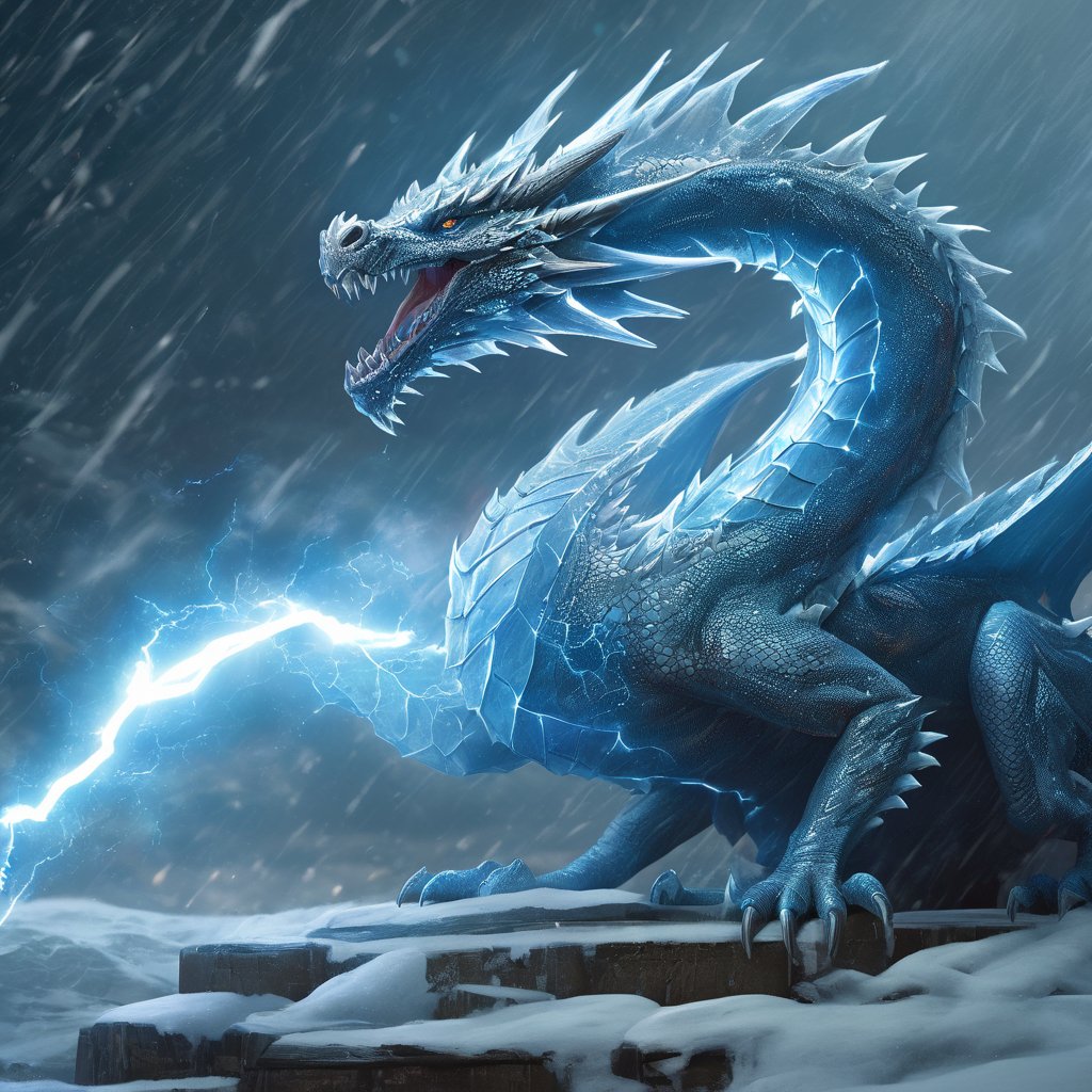 realistic, Ice Dragon, desolate, intricately detailed, artistic lightning, particles, beautiful, amazing, highly detailed, digital art, sharp focus, trending on art station,Read description,3d style,arcane,rcz1,greg rutkowski,lty