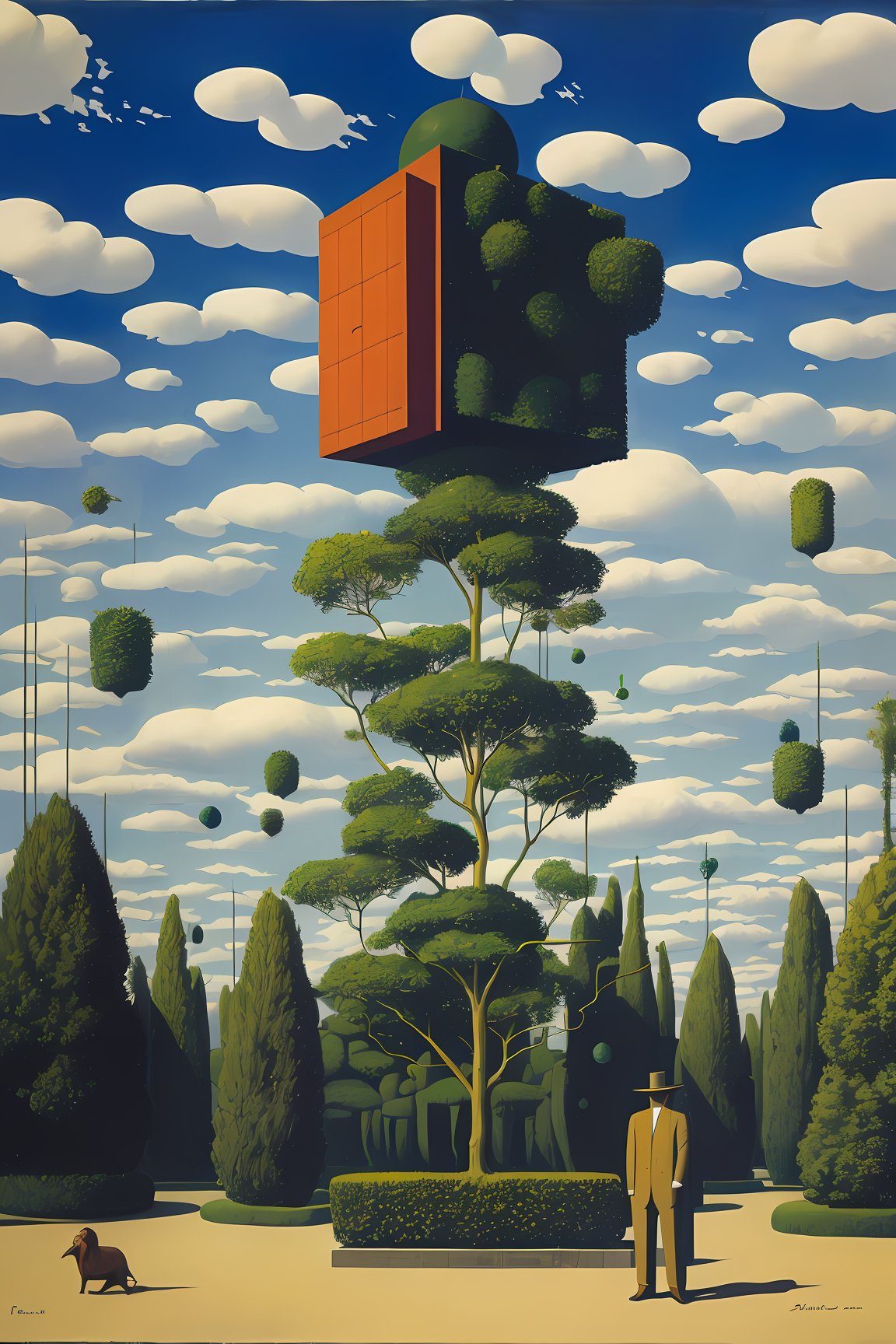 a surreal world inspired by rené magritte and salvador dali