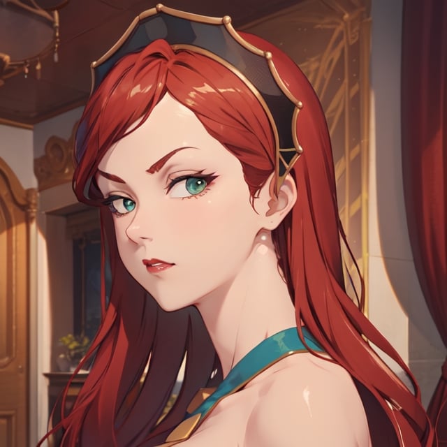 red_hair, green_eyes, Hilda_aiwaifu, CARTOON_jessica_rabbit_aiwaifu, big_breast, ,Hilda_aiwaifu,  luxury, big_room, luxurious furniture,CARTOON_jessica_rabbit_aiwaifu, beautyful face, 