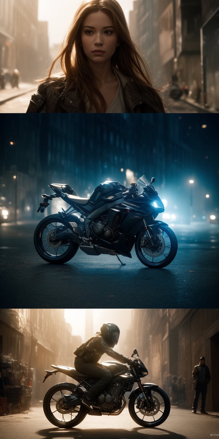 A cinematic masterpiece unfolds: a dynamic, action-packed shot showcasing a bike, rendered in meticulous 64k ultra-high definition. Volumetric light and intricate details evoke the style of Travis Charest and Phil Noto's colored comic book panels. In the realm of Hideo Kojima, this image must defy convention, boasting complex structure and high randomness. The result is an unparalleled work of art, a true masterpiece that redefines the boundaries of visual storytelling.