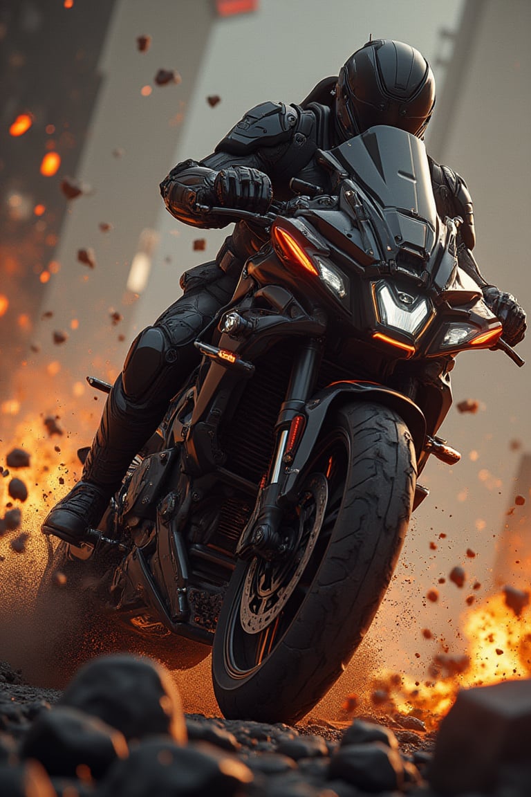 A cinematic masterpiece unfolds: a dynamic, action-packed shot showcasing a bike, rendered in meticulous 64k ultra-high definition. Volumetric light and intricate details evoke the style of Travis Charest and Phil Noto's colored comic book panels. In the realm of Hideo Kojima, this image must defy convention, boasting complex structure and high randomness. The result is an unparalleled work of art, a true masterpiece that redefines the boundaries of visual storytelling.