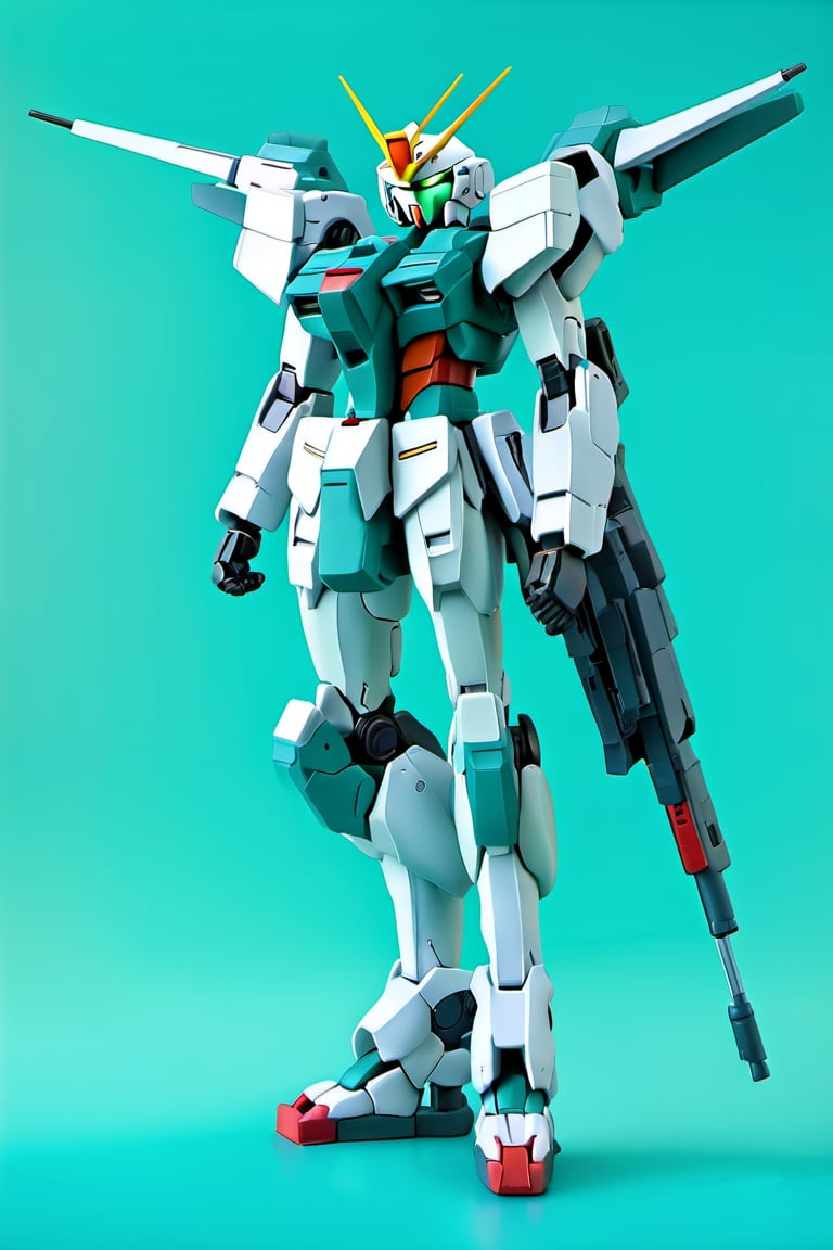 figure of gundam, head, legs, feet, teal dimentional background, high-res