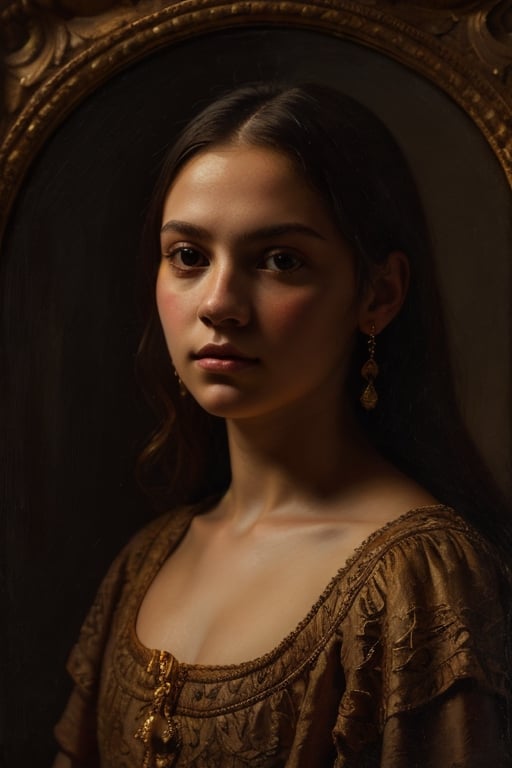 renaissaince style portrait, beautiful young woman . oil painting, Rembrandt lighting, dark and moody style,pp_v3,SD 1.5,photorealistic,base model