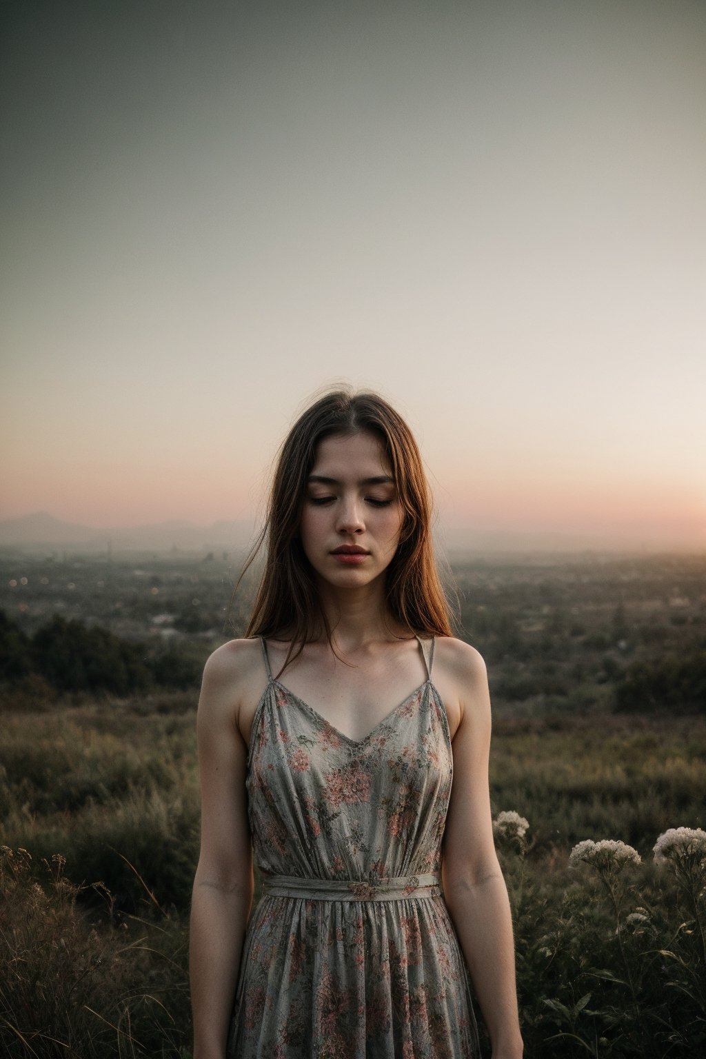 woman, flower dress, colorful, darl background,flower armor,green theme,exposure blend, medium shot, bokeh, (hdr:1.4), high contrast, (cinematic, teal and orange:0.85), (muted colors, dim colors, soothing tones:1.3), low saturation,realistic