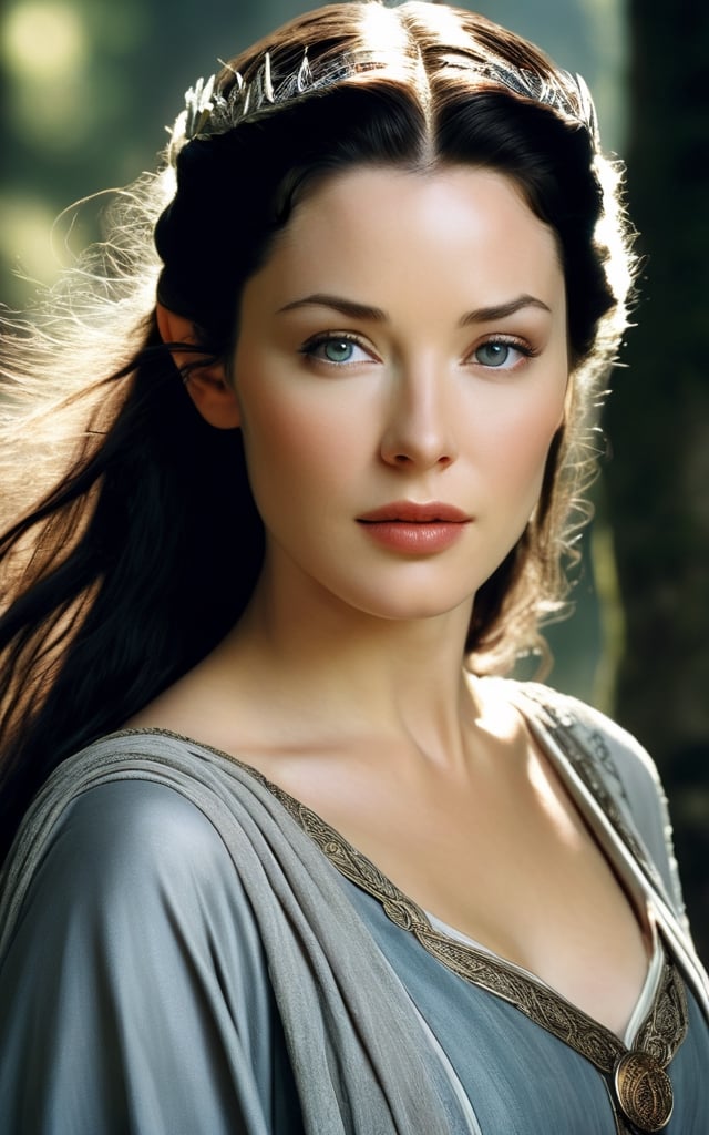 photo of arwen undomiel from Lord of the Rings, film grain, dramatic cinematic lut,realistic,character,photorealistic,Pixel art,style,ANIME 