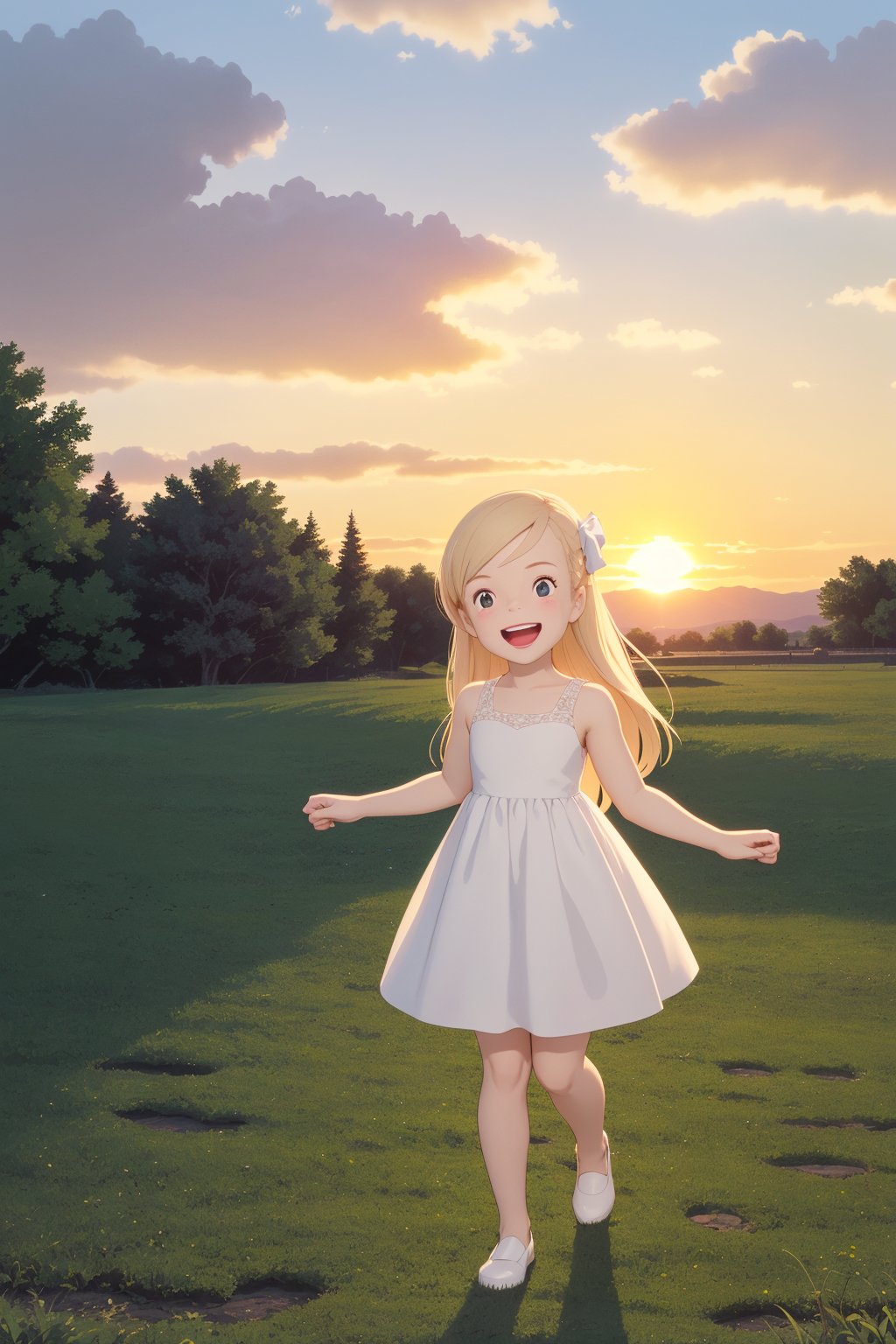 score_9, score_8_up, score_7_up, source_real, pretty young girl, tiny,  long blond_hair, wearing a cute light white dress, a little reaveling, happy, visibly_happy, at the park, sunset, full_body, 