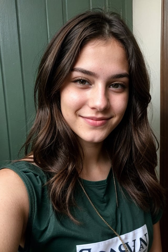 Monica: A psychology student, 19 years old, with brown hair and green eyes. She is outgoing and friendly, but can also be very impulsive. He has trouble controlling his temper and can be difficult to handle in stressful situations. He gets along well with the protagonist, although sometimes he can be a little too demanding with him.,ffc selfie