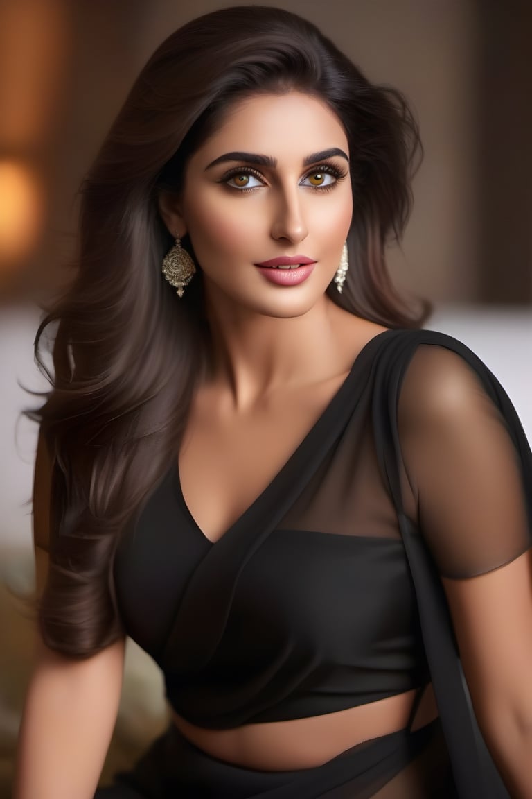 look like ((illeana d souza, nargis fakhri)),realistic body skin, brown eye ,white teeth,(RAW photo, best quality),(realistic, photo-Realistic:1.3), best quality, masterpiece, beautiful and aesthetic, 16K, (HDR:1.4), high contrast,(((wearing sexy black see through sari,saree))),neckless and earring,light Makeup,Extreme skin detail, Extreme realism, Bright camera flash,full body,beautiful,detailed eyes,detailed lips,portrait,endless beauty,Milf,red lipstik,pov_eye_contact,very fit, very toned, very athletic, naughty poses, hyperdetailed,((sitting in bed)), ((face_oval)),(((Full body view))),((sitting in balcony)),(((real skin texture))),Indian Model