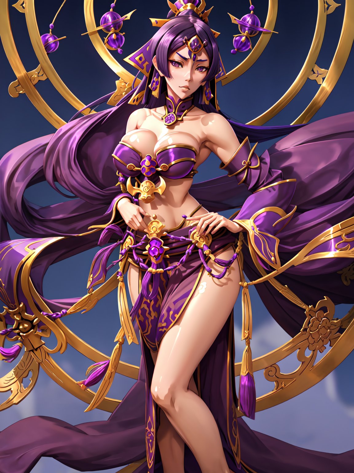 fate/grand_order, ((minamoto no raikou (fate))), big_breasts, cleavage, Indian style, (good anatomy)